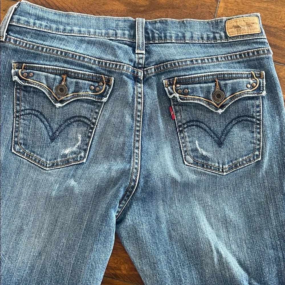 Vintage Levi’s 515 boot cut blue denim jeans size 8 short mid rise distressed 8p - Picture 5 of 16